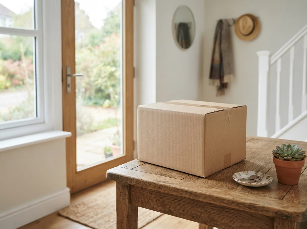 Courier delivery package at doorstep